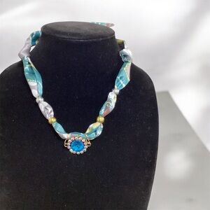 Handmade Aqua Blue and Gold Necklace with Elegant Design